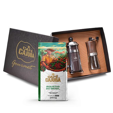 Kit 1 Cajubá Riquezas do Brasil 250g + 1 Prensa Francesa + 1 Moedor