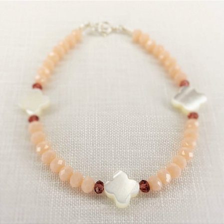Pulseira Cristais Rosa Claro c/ Madrepérolas