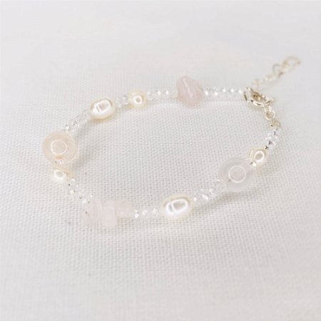 Pulseira Cristais c/ Quartzo Rosa e Pérolas Naturais