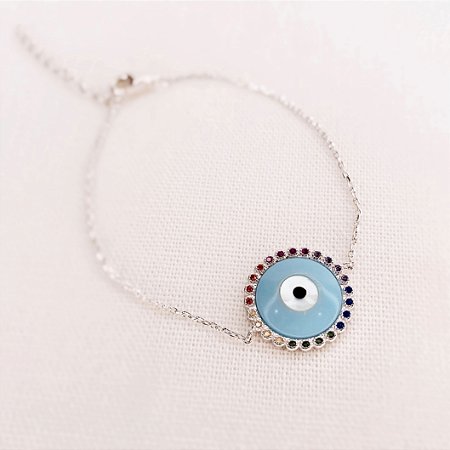 Pulseira de Olho Grego c/ Pedras Coloridas