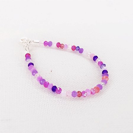 Pulseira Infantil c/ Mix de Cristais Cor de Rosa