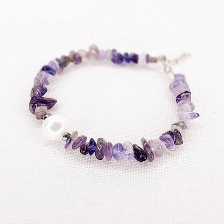 Pulseira Ametista e Pérola Natural