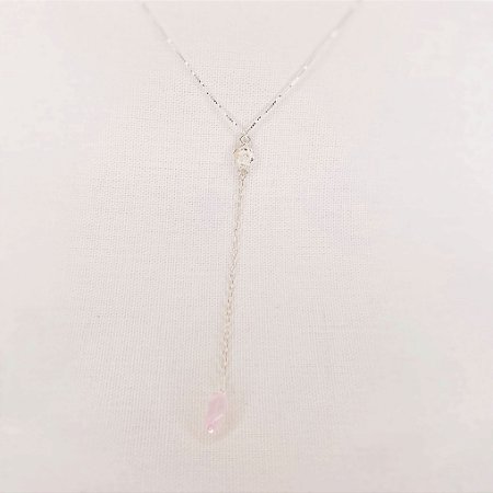 Colar Gravatinha c/ Rosa e Quartzo Rosa