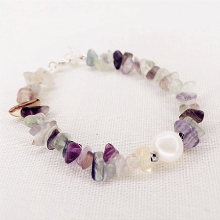 Pulseira Fluorita, Pérola e Hematitas