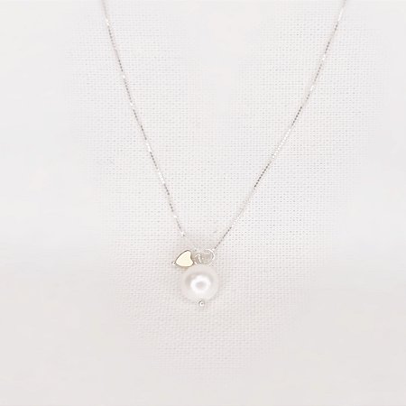 Colar c/ Pingente de Pérola Natural e Coração de Hematita Gold