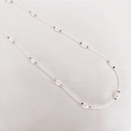 Colar Longo de Cristais, Pérolas e Hematitas
