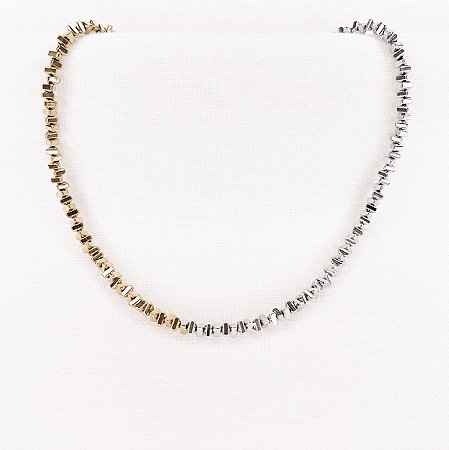 Choker de Hematitas Prateadas e Douradas
