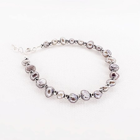 Pulseira Pérolas Cinzas e Hematitas