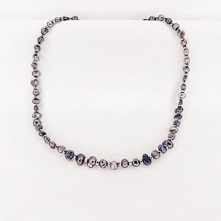 Choker Pérolas Cinzas e Hematitas