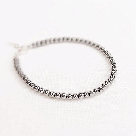 Pulseira de Esferas de Hematitas Prateadas