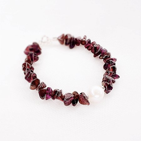 Pulseira de Granada e Pérola Natural