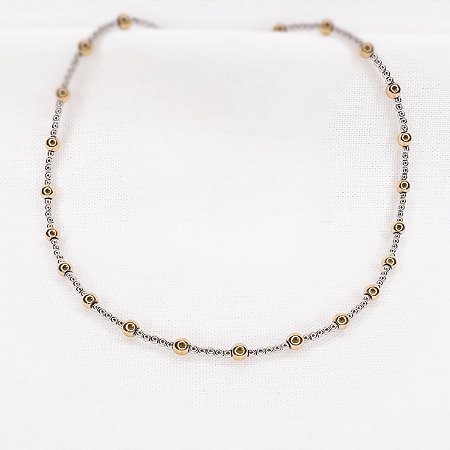 Choker de Esferas de Hematitas Douradas e Prateadas