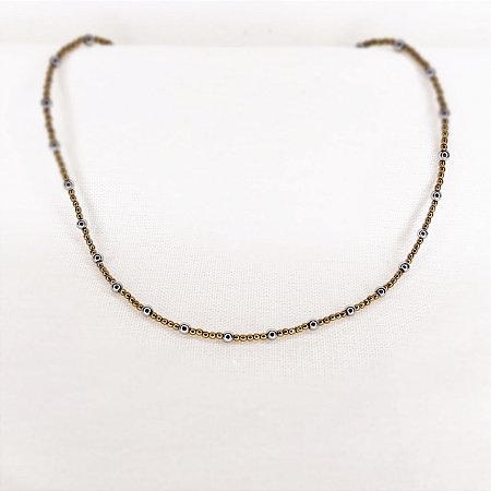 choker de Esferas de Hematitas Prateadas e Douradas