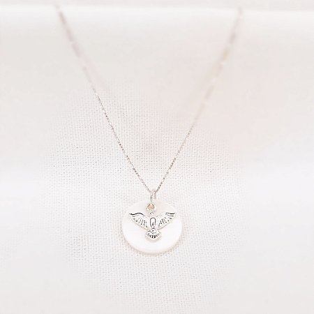 Colar c/ Pingente de Espírito Santo c/ Medalha de Madrepérola