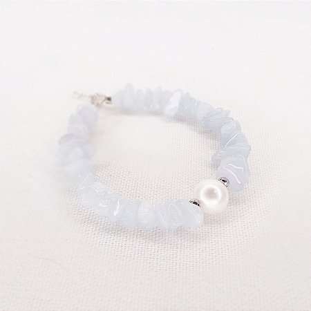 Pulseira de Calcita Bruta e Pérola
