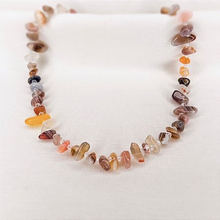 Choker de Ágata de Fogo Bruta e Cristais