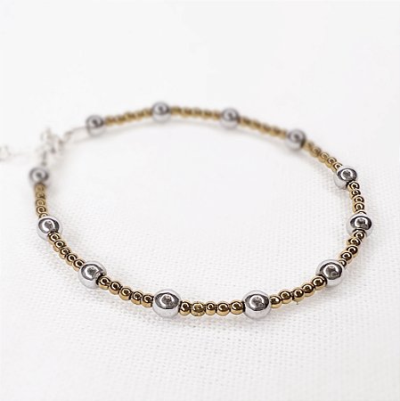 Pulseira de Esferas de Hematitas Douradas e Prateadas