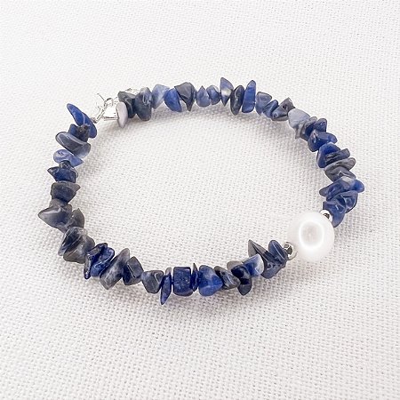 Pulseira de Sodalita Bruta e Pérola
