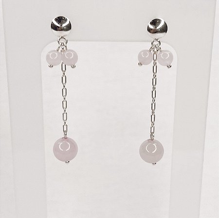 Brinco de Esferas de Quartzo Rosa