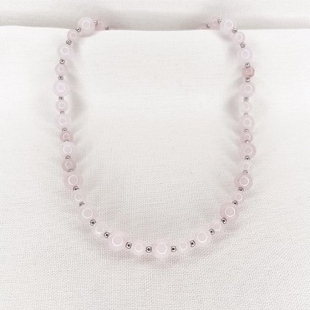 Choker de Esferas de Quartzos Rosa e Hematitas