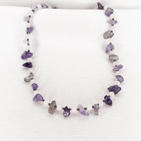 Choker de Quartzos Rosa, Ametistas e Hematitas