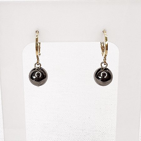 Argola c/ Pingente de Esfera de Hematita Natural Gold