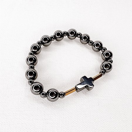 Pulseira de Esferas e Cruz Hematitas