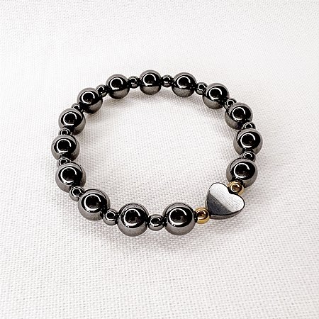 Pulseira de Esferas e Coração de Hematitas