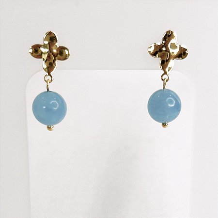 Brinco c/ Pingente de Esfera da Jade Turquesa Gold