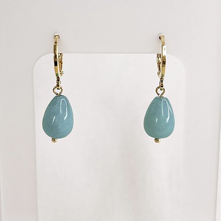 Argola c/ Pingente de Gota de Jade Turquesa Gold