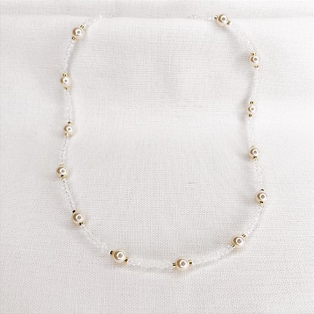Colar Longo de Cristais e Pérolas Gold