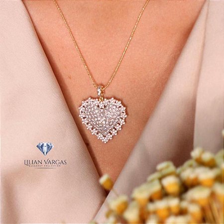 Colar coração cravejado e corrente veneziana