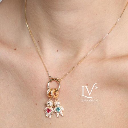Pingente menino/a cravejado com coração zircônia rubi
