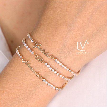 Pulseira na riviera com escrito Fé ou Gratidão