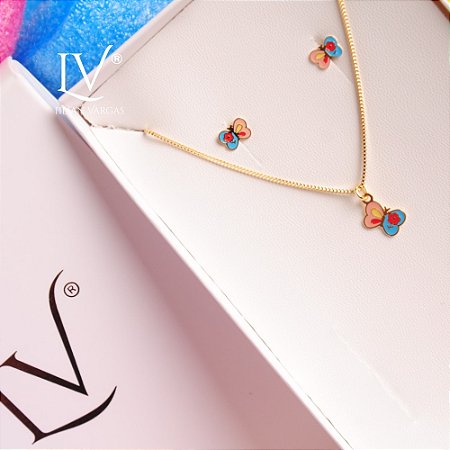 Conjunto colar e brincos Borboletinha