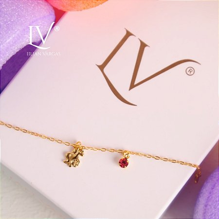 Pulseira infantil com corrente mini elo e pingentes unicórnio