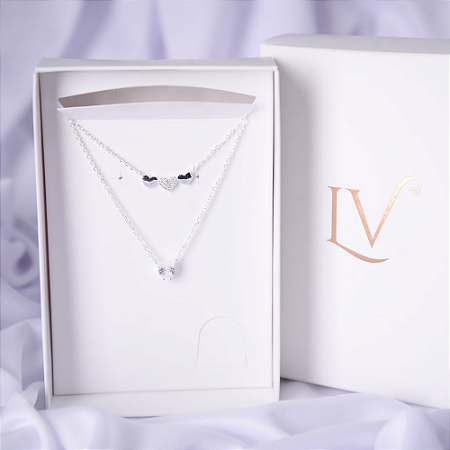 Colar dupla coração em prata 925