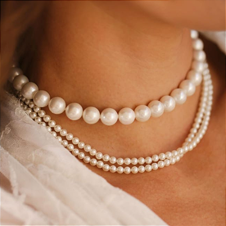 Colar fio inteiro de pérolas shell