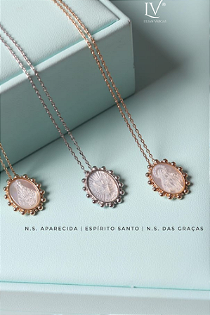 Colar Madre Pérola imagem de Nossa Senhora, Nossa Senhora das Graças ou Espirito Santo