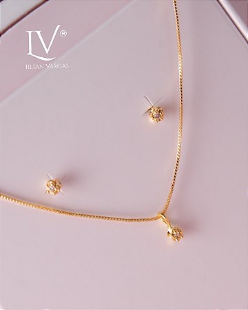 Conjunto infantil colar ponto de luz + par de brincos ponto de luz