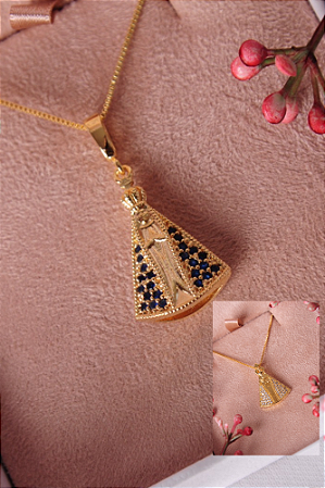 Colar Nossa Senhora Dupla Face Azul e Branco