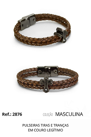 Pulseira tiras e tranças em couro legítimo