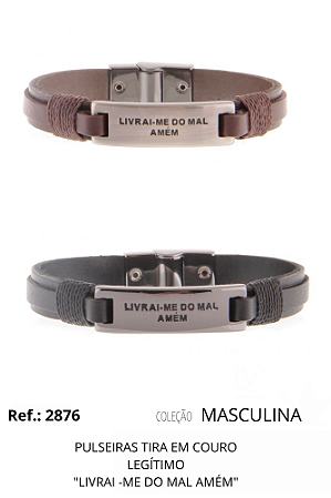 Pulseiras em couro legítimo "Livrai-me do mal, amém"