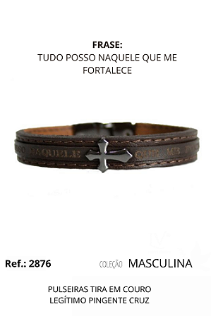 Pulseira tira em couro legítimo pingente Cruz
