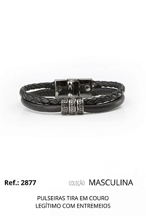 Pulseira tira em couro legítimo com entremeios