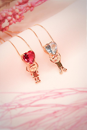 Colar Filho com coração azul ou vermelho