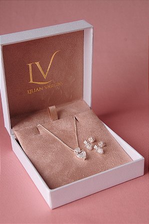 Conjunto colar e brincos coração cristal