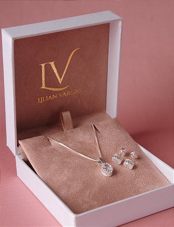 Conjunto colar e brincos oval cristal