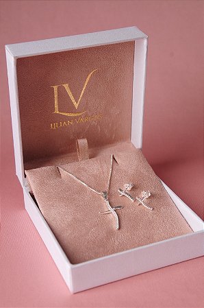Conjunto colar e brincos Cruz