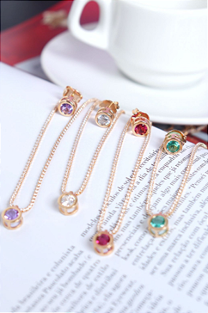 Conjunto colar e brincos riviera com pingente colorido